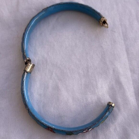 Vintage Cloisonne Women’s bangle Bracelet Light Blue Turquoise color floral 7.5” - Picture 12 of 14